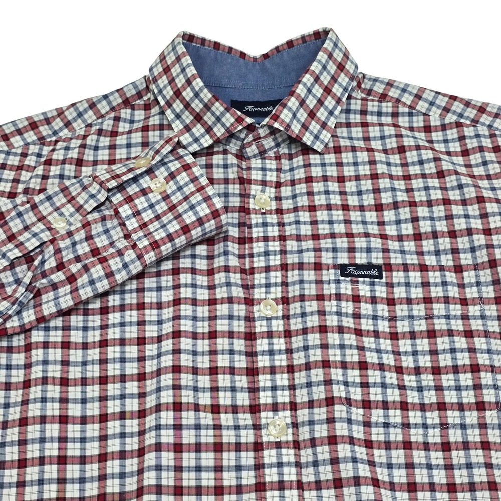 Faconnable Button Down Shirt Mens S Red White Plaid Contemporary Long Sleeve - Picture 1 of 14